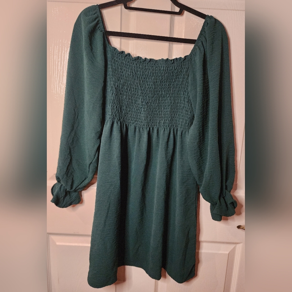 Green Smocked Sundress with Bishop Sleeves
